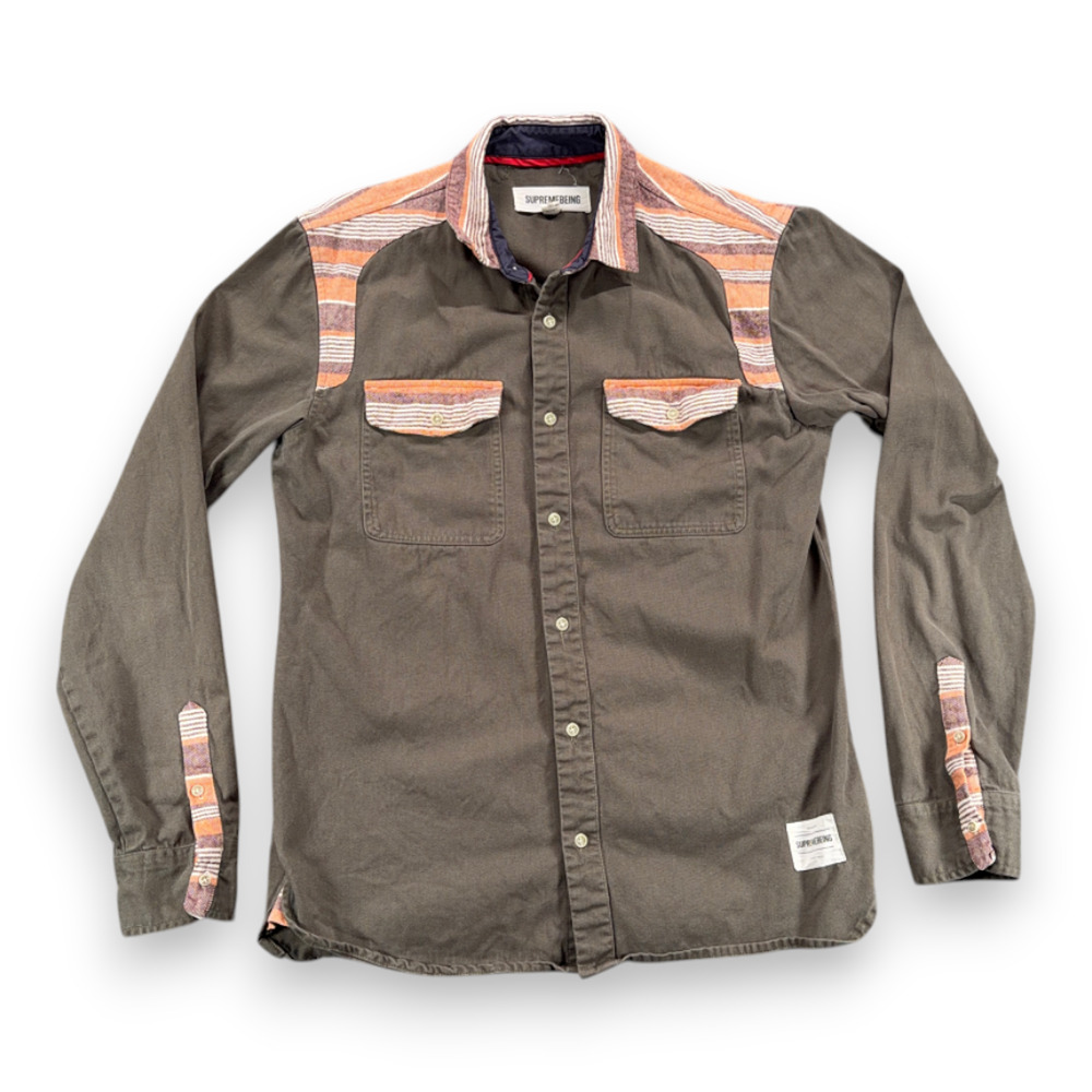 Supremebeing Shirt Adult MEDIUM Green Southwest Orange Trim Western Military